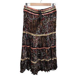 Chaudry KC Womens‎ Size S Velvet Crinkle Country Boho Festival Midi Skirt NWT